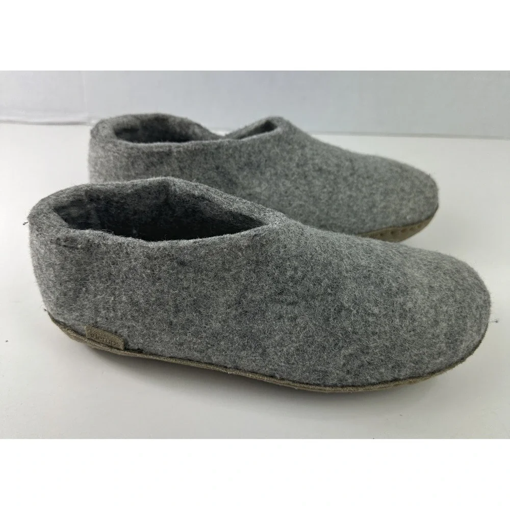 Glerups Wool Shoe W/ Leather Sole Grey Slippers EU Size 38 Equals US W 8 | M 6.5 - Picture 2 of 14